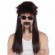 80\'s Themed Men Dark Brown Mullet Wig and Moustache Set for Halloween Costume Parties