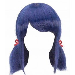 Anime Ladybug Cosplay Wig For Girls Women Blue Hair With Red Rope Stage Performance Black Cat Dress Up Wigs