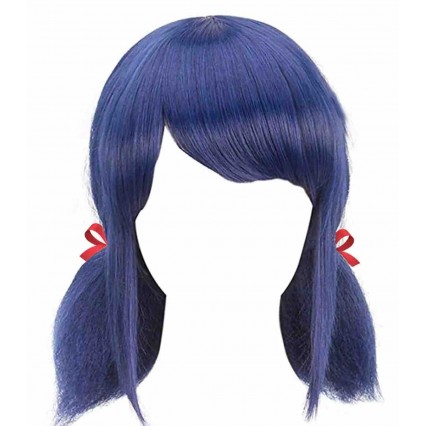 Anime Ladybug Cosplay Wig For Girls Women Blue Hair With Red Rope Stage Performance Black Cat Dress Up Wigs