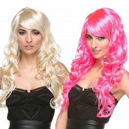 Cheap Long Colorful Wigs Wavy Neon Party Wigs Curly Color Synthetic Wigs for Women Bachelorette Party Decorations Supplies Favor