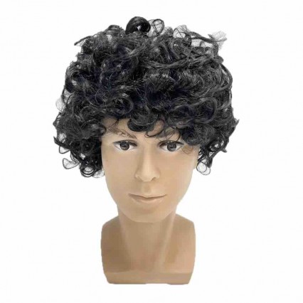 Custom black color short curly wigs synthetic hair wig Sam Bankman Fried style cosplay wig for men