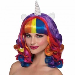 Unicorno Wig for Women, Rainbow Wig with Ear and Horn, Unicorno Wig for Girls Carnival Hair Accessories for Masquerade Birthday