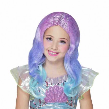 Wholesale Halloween theme party wig cosplay mermaid wig curly long blue green purple wig for kids child