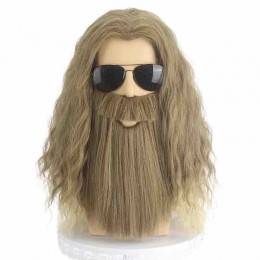 Halloween anime cosplay wig fake beard headgear set men's long handsome party wigs with mustache