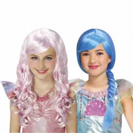 Halloween cosplay kids wig girls stage show cos decorate Princess party pink Wavy wig gradient cosplay Mermaid bule wig