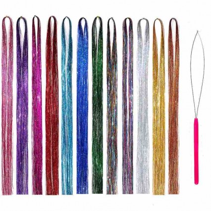 Shiny Tinsel Wig Extensions for Women Girls Glitter Hair for Party Cosplay Daily Fashion Sparkling Hair Tinsel Kit