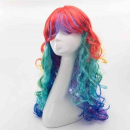 Wholesale New Style Colorful Long Natural Curly Wig Rainbow Gothic Lolita Cosplay Drag Race Wig