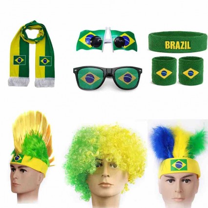 Brazil soccer fans headband cockscomb wigs football fan mohawk wig cheering props baseball fisherman hat cap