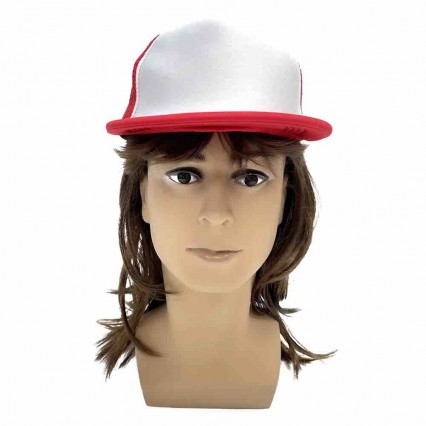 Custom logo mullet hat with brown hair baseball hat costume wigs for men 1980s mullet wig