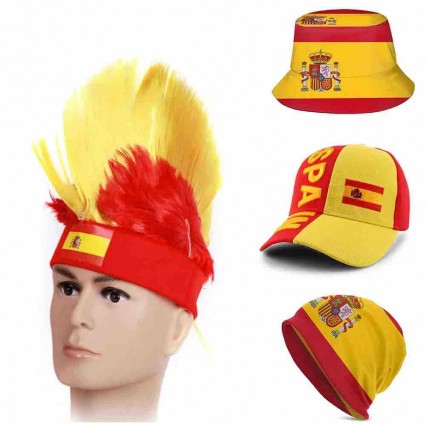 Spain soccer fans headband cockscomb wigs football fan mohawk wig cheering props beanie baseball fisherman hat cap