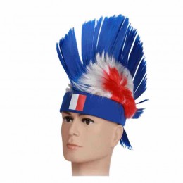 Wholesale WM2022 France color cockscomb wig crazy French soccer fans mohawk wigs with headband