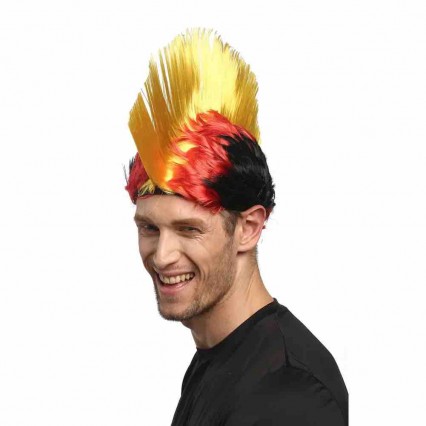 Wig Ladies Men Halloween Carnival black red yellow Soccer fan mohawk Germany Belgium