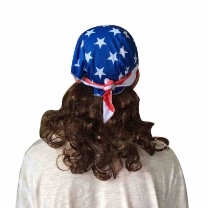 Costume men skull cap long mullet hair curly wigs with bandana