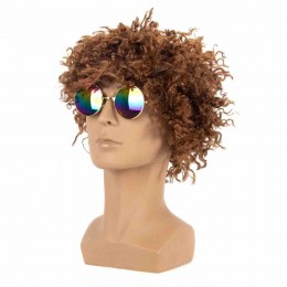 Custom Hippie Costume Set Funky Afro Wig Curly Wig Sunglasses Peace Sign Necklace for 50/60/70s Theme Party