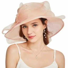 fashion Women sun hat wide brim Kentucky Derby Organza Church wedding Party hat with flower decoration