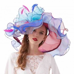 foldable sun hat wide brimmed Women Kentucky Derby Organza Church Wedding Dress Party hat detachable flower can as hair clip