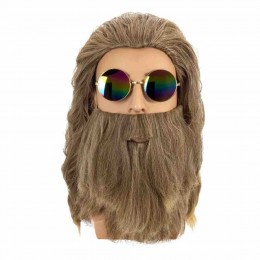 Halloween cosplay wig fake beard set Thor cosplay wig headgear men's long handsome party wig