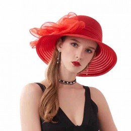 new fashion chic Women packable organza sun hat uv protection wide brim floral Kentucky Derby Church wedding Party hat