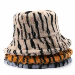 new Women's zebra Faux Fur Bucket Hat Fluffy Winter Warmer plush fisherman's hat