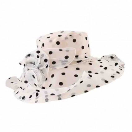 ready to ship fashion gray packable Women's Church Derby Tea Party Wedding Hat Polka Dot Organza Hats