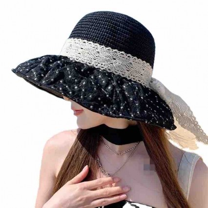 wholesale breathable lace wide brim sunscreen hat UV protection Fisherman bucket Hats Travel beach sun women's fisherman's hat