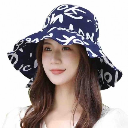 wholesale ladies full printed wide brim sunscreen hat UV protection bucket Hats Travel beach sun women's fisherman's hat