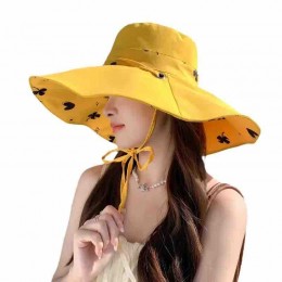 wholesale reversible full printed wide brim sunscreen hat UV protection bucket Hats Travel beach sun women's fisherman's hat