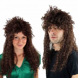 Wig factory custom party fancy dress wig men women unisex brown long curly mullet wig heavy hair metal glam Rock