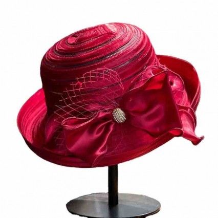 fashion chic women satin red Church hat formal hats Kentucky Derby Dress Fascinator Floral Tea Party Wedding hat  fashion chic women satin red Church hat formal hats Kentucky Derby Dress Fascinator Floral Tea Party Wedding hat