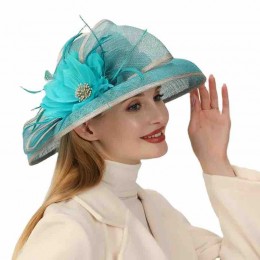 fashion Women sky blue wide brim Kentucky Derby sinamay Party fascinators wedding hats church hat elegant fancy women derby