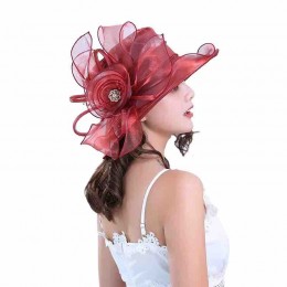 women ladies Church hat Kentucky Derby Dress Cloche sun Hat Fascinator Floral Tea Party Wedding organza hats