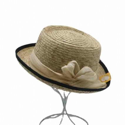 2024 new women ladies Sun Hat Flat Top boater hat with bowknot Summer Beach fedora raffia straw panama hats wholesale