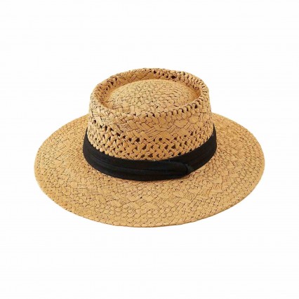 logo customized women Sun Hat Flat Top boater Summer Beach fedora paper straw panama hats wholesale