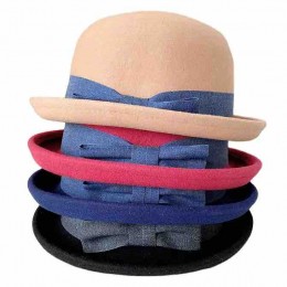 wholesale fashion men women 100% australia wool felt bowler hat derby hat with bowknot formal wool hat winter