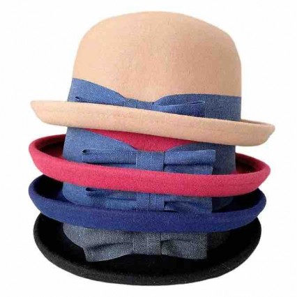 wholesale fashion men women 100% australia wool felt bowler hat derby hat with bowknot formal wool hat winter