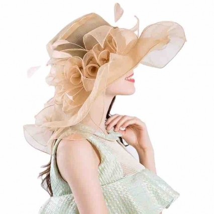 wholesale fashion Women sun hat Ruffles wide brim kentucky derby hats Organza Church wedding fascinators and hats