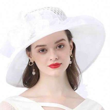 wholesale fashion Women sun hat Ruffles wide brim Kentucky Derby Organza breathable Church fascinator hats wedding with flower