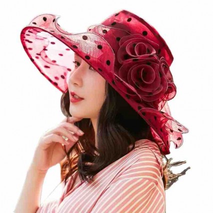 women ladies polka dot Church hat Kentucky Derby Dress Cloche sun Hat Fascinator Floral Tea Party Wedding organza hats