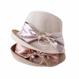 2024 new ladies women Sun Hats paper Straw beach sunscreen cloche hat with satin bowknot