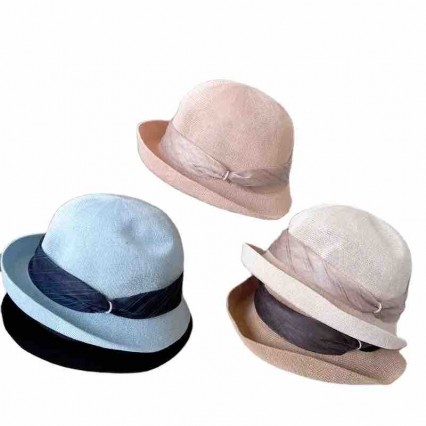 2024 new ladies women Sun Hats paper Straw beach sunscreen cloche hat with satin bowknot