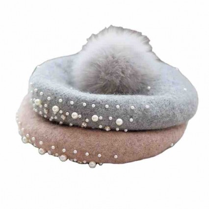 11 colors fashion women wool blended ladies dress french beaded beret hat painter hats with detachable pom pom