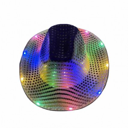 new fashion men women unisex glowing cowboy hat LED light up flashing sequins cowgirl hat western party club cowboy hats