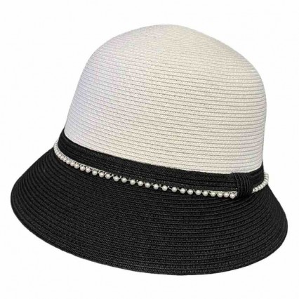 women paper straw two tone wide brim outdoor dress cloche sun ladies beach summer fedora hats with pearls