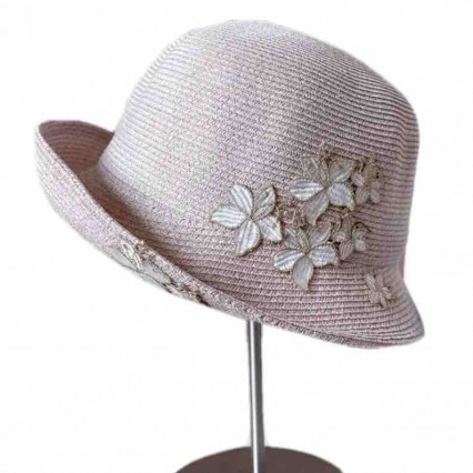 2024 new ladies women Sun Hats embroidery flowers paper Straw brim roll up beach sunscreen cloche hat