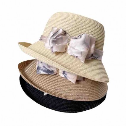 2024 new ladies women Sun Hats paper Straw beach sunscreen cloche hat with satin bowknot for Travel Outdoor