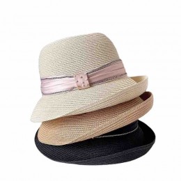 2024 new ladies women Sun Hats paper Straw beach sunscreen cloche hat with satin diamond ribbon