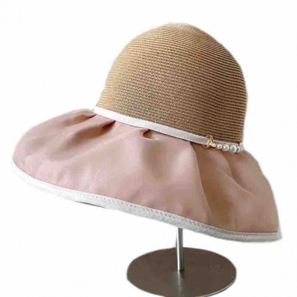 2024 new ladies women Sun Hats paper Straw polyester wide brim split back beach hat cloche bucket hat for Travel Outdoor