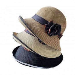 2024 new ladies women Sun Hats paper Straw wide brim beach hat cloche hat with satin flower for Travel Outdoor