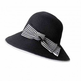 2024 new ladies women Sun Hats paper Straw wide brim beach hat cloche hat with stripe bowknot for Travel Outdoor