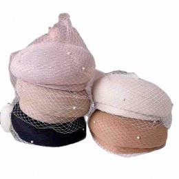 2024 new women ladies paper straw fashion dress hat UV protection beach sun hats beret cap with mesh veil